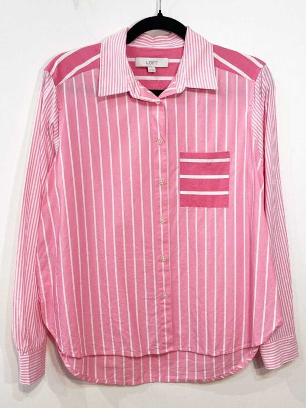 New Loft Cotton Modal Striped Shirt Pink White XS
